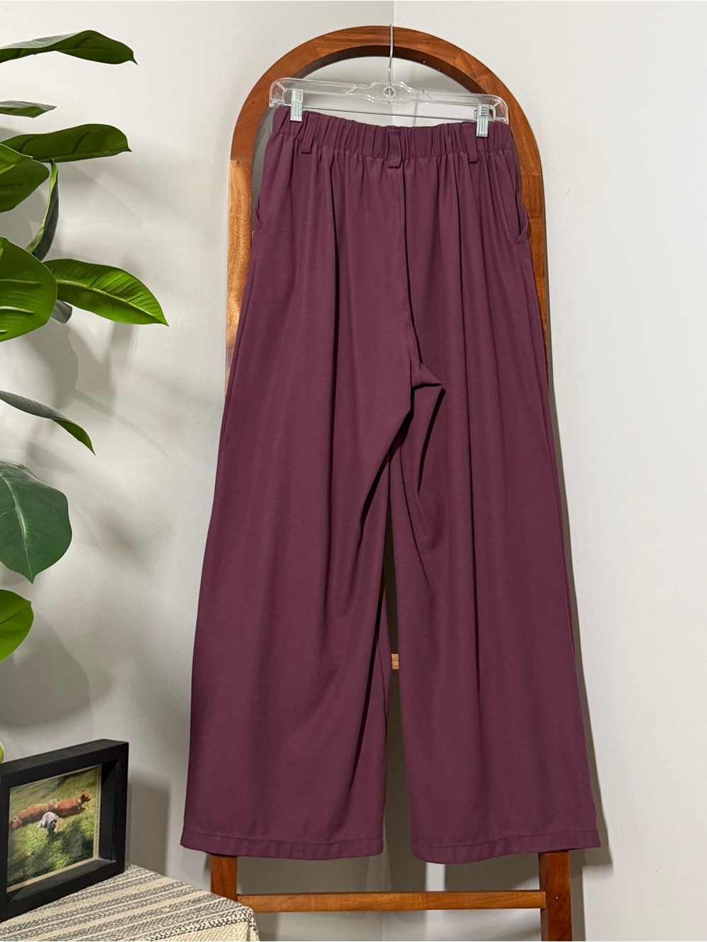Halara MEDIUM Flex High Waisted Pocket Wide Leg Waffle Work Pants in Plum Wine - Picture 3 of 8